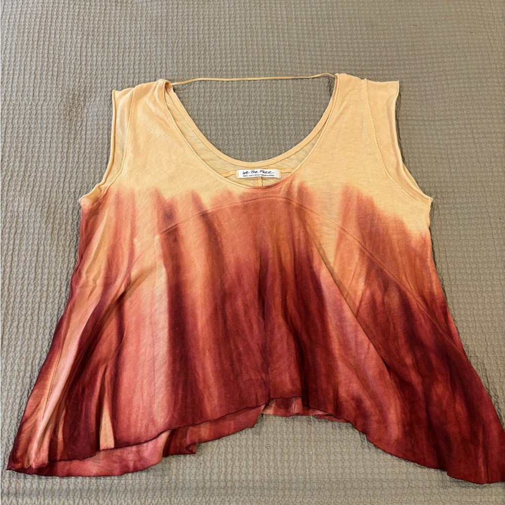 We The Free Red and Tan Tie-Dye Tank Top